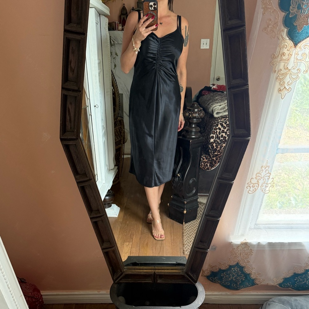 A New Day Shiny Black Ruched Top